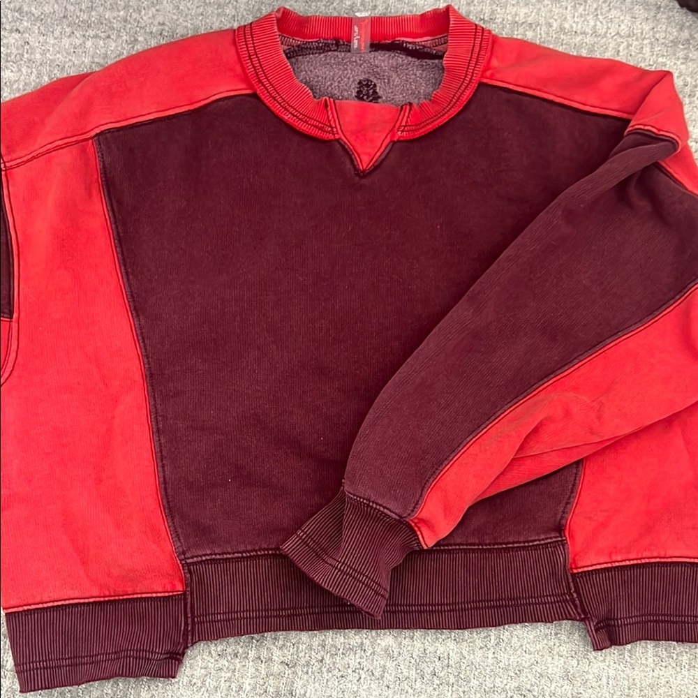 FP Movement Red Crewneck Sweater with Ribbed Details